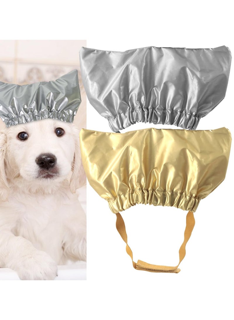 Green Tiger Pet Shower Cap - Waterproof Reusable Bath Ear Covers with Adjustable Strap Prevent Water in Ears Elastic Headgear for Cat Dog Kitten Puppy (Size M, 1 Gold+ 1 Silver) - Image 1
