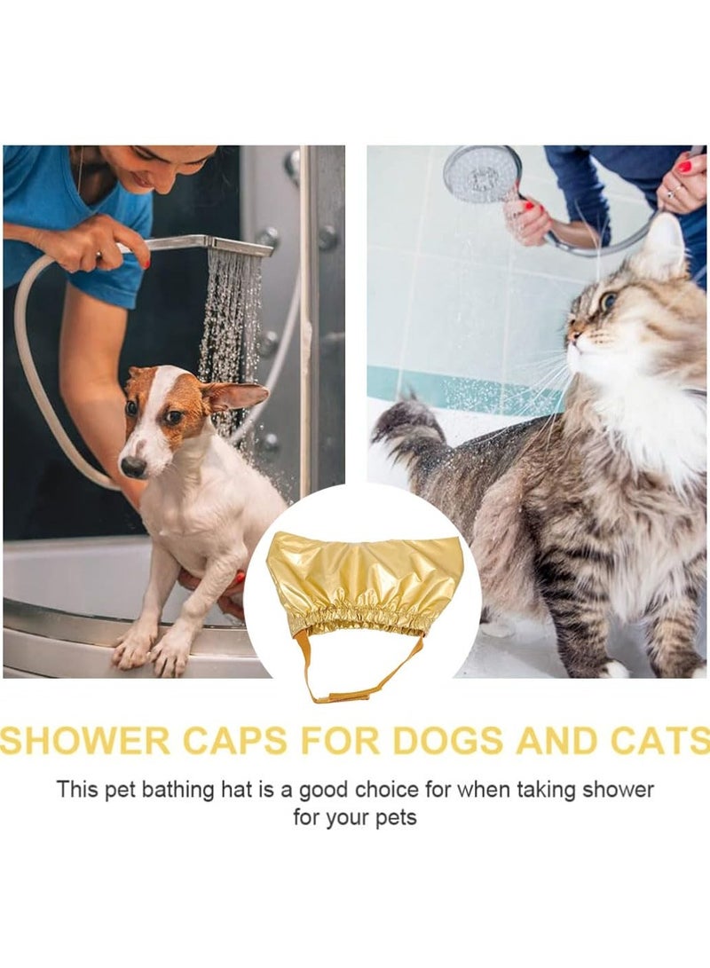 Green Tiger Pet Shower Cap - Waterproof Reusable Bath Ear Covers with Adjustable Strap Prevent Water in Ears Elastic Headgear for Cat Dog Kitten Puppy (Size M, 1 Gold+ 1 Silver) - Image 3