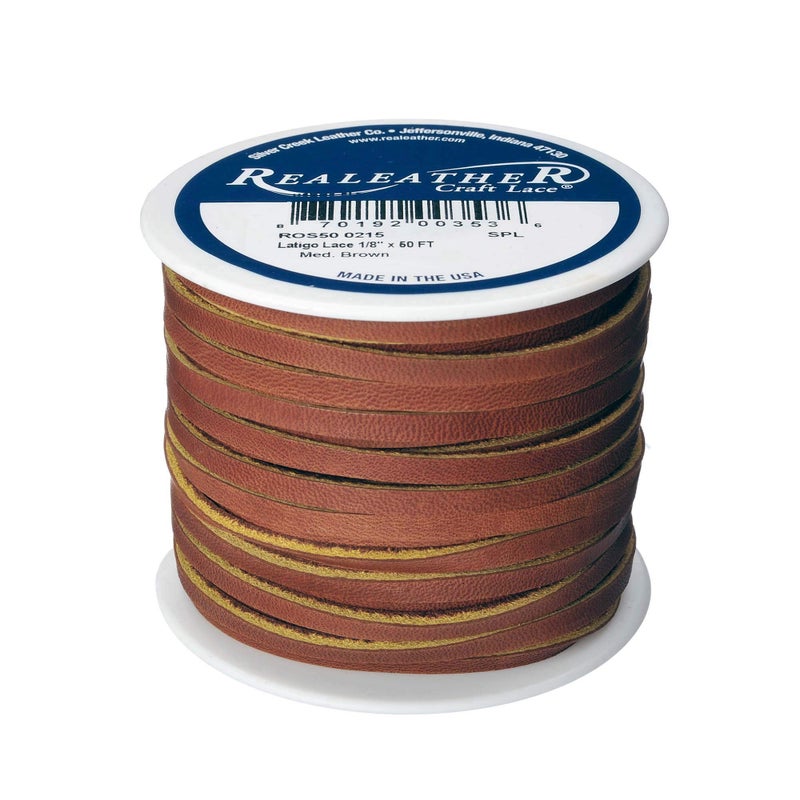 Realeather Silver Creek Leather Co Realeather Latigo Leather Lace for Crafts and Jewelry Making 18 x 50 Medium Brown - Image 1
