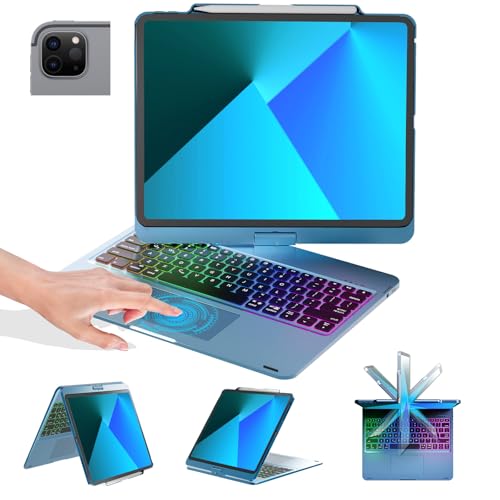 BABG Keyboard Case for iPad Air 13 inch(M3/M2)&iPad Pro 13(M5/M4),iPad Pro 12.9(6th/5th /4th/3rd Gen) Case with Keyboard,360° Rotatable,Toupad,Backlits,Pencil Charging-Lake Blue - Image 1