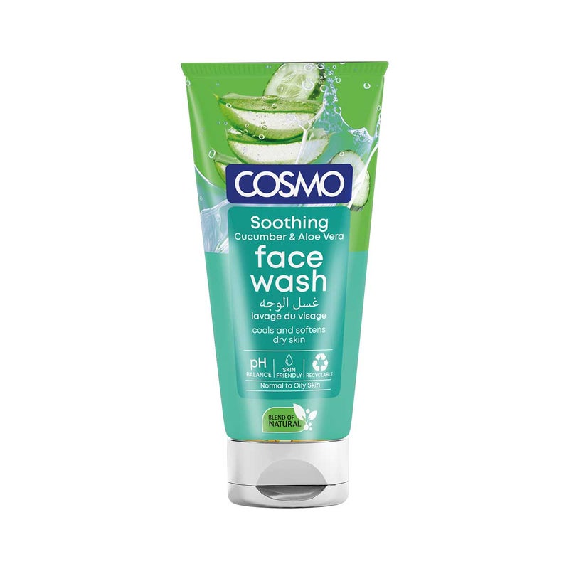 COSMO Soothing Cucumber & Aloe Vera Face Wash soothes skin. Aloe vera, which improves tones and softens your skin, 150ml for All Skin Types - Image 1
