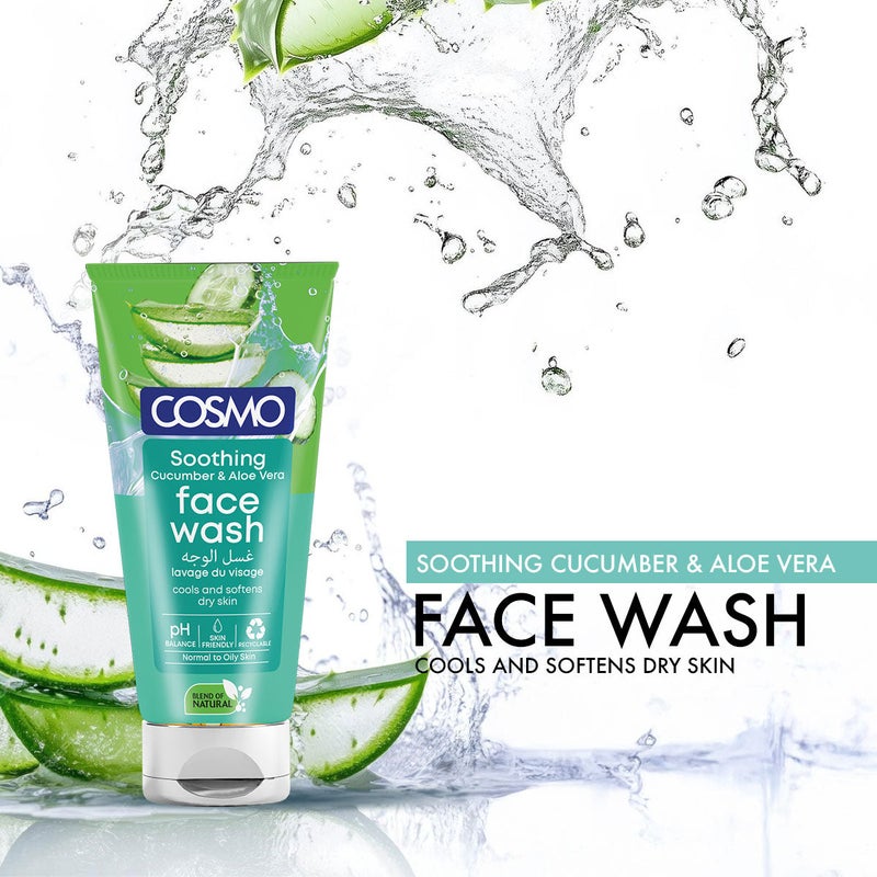 COSMO Soothing Cucumber & Aloe Vera Face Wash soothes skin. Aloe vera, which improves tones and softens your skin, 150ml for All Skin Types - Image 2