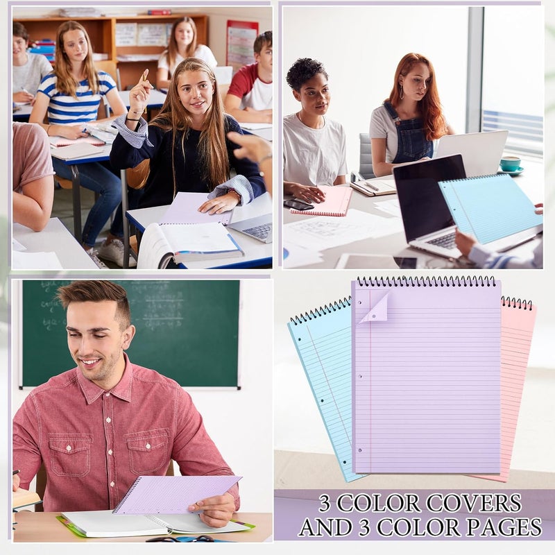 MotiMind 10 Packs 8.5" x 11" Top Spiral Notebook with 3 Hole Punched Legal Pads College Ruled Notepad 50 Sheets Hard Cardboard Paper Wirebound Notepad for Office School Business (Pink,Blue,Purple) - Image 3
