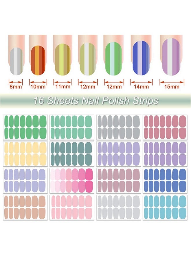 DANNEASY 16 Sheets Nail Polish Strips Solid Color Full Nail Wraps Self Adhesive Nail Polish Stickers Gel Nail Strips For Women Nail Art With 1Pc Nail File Cuticle Stick (Fresh Color) - Image 2