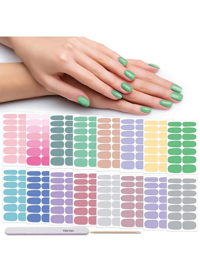DANNEASY 16 Sheets Nail Polish Strips Solid Color Full Nail Wraps Self Adhesive Nail Polish Stickers Gel Nail Strips For Women Nail Art With 1Pc Nail File Cuticle Stick (Fresh Color) - Image 1