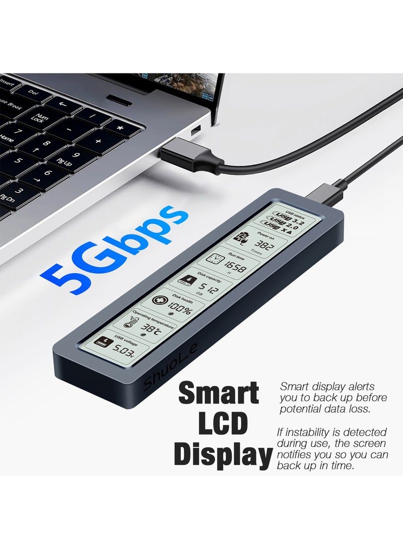 SIGood M.2 SATA SSD Enclosure, USB 3.2 5Gbps with LCD Health Alert, Aluminum Finned Heatsink, Supports 42/60/80mm, SATA-Only External Case for M.2 SSDs (Not NVMe) - Image 2