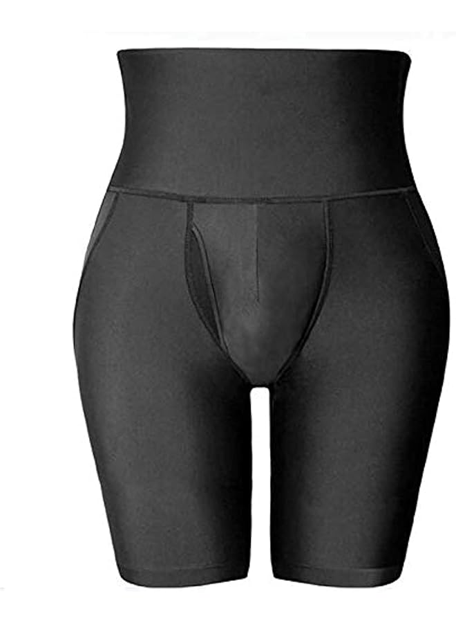 Men'S Double Layer Belt Anti Curling High Waist Body Sculpting Pants Abdomen Shaping Shorts L - Image 1