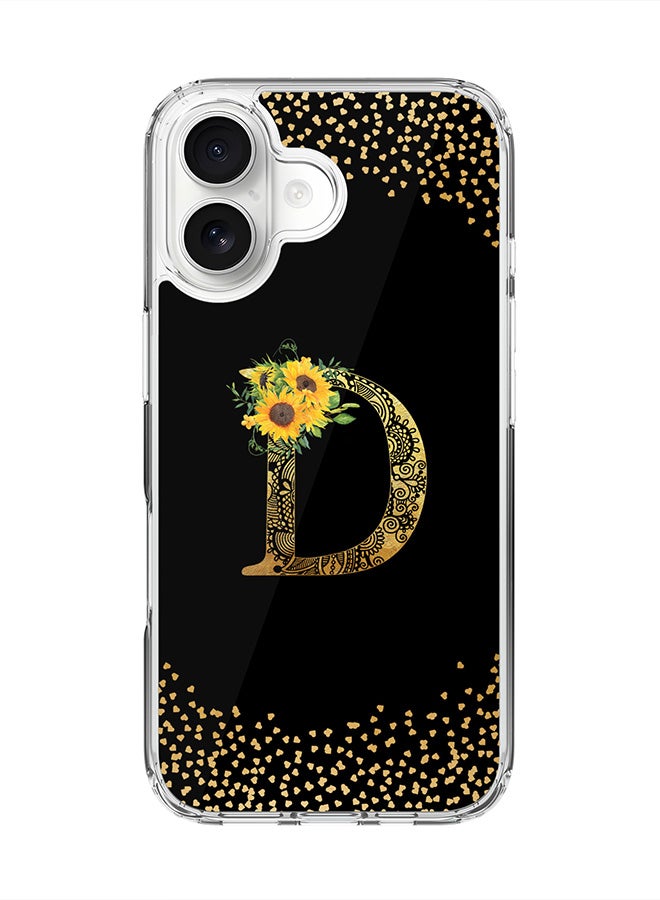 Stylizedd Classic Clear MagSafe Case for iPhone 17 , Hybrid Soft Case Flexible Edges Anti Drop TPU PC Gel Thin Transparent Cover [ Designed for iPhone 17 ] - Custom Monogram Initial Letter Floral Pattern Alphabet - D ( Black )