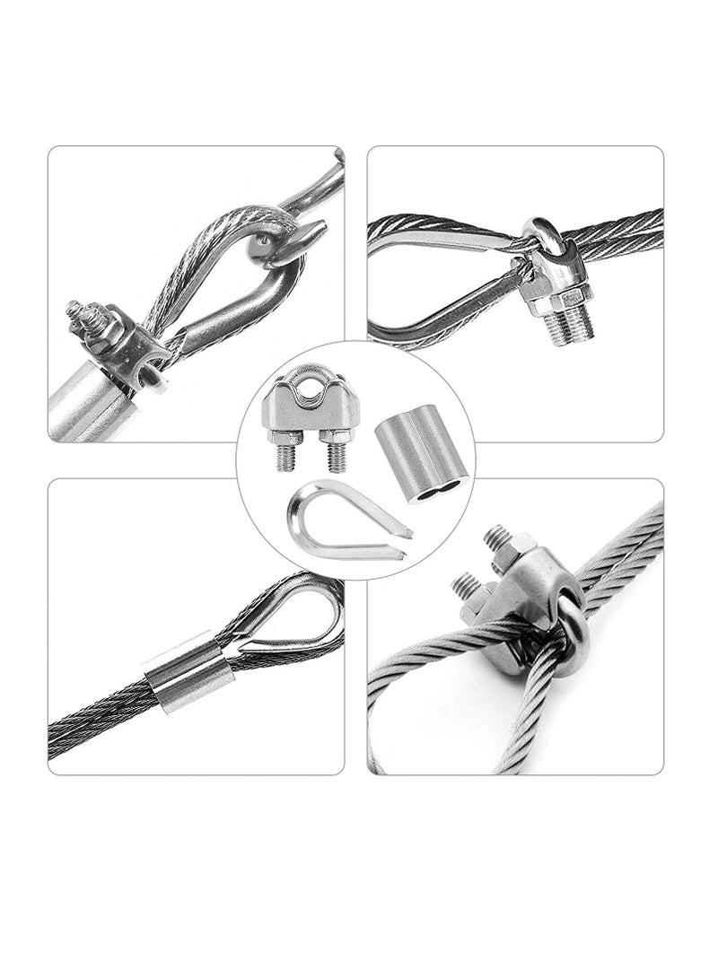 MUNTAQI Wire Rope Accessory Set, 24pcs 304 Stainless Steel Cable Clamp Silver M2 Clip, Thimble, 2mm Aluminum Crimping Loop, for 1/8 inch - Image 3