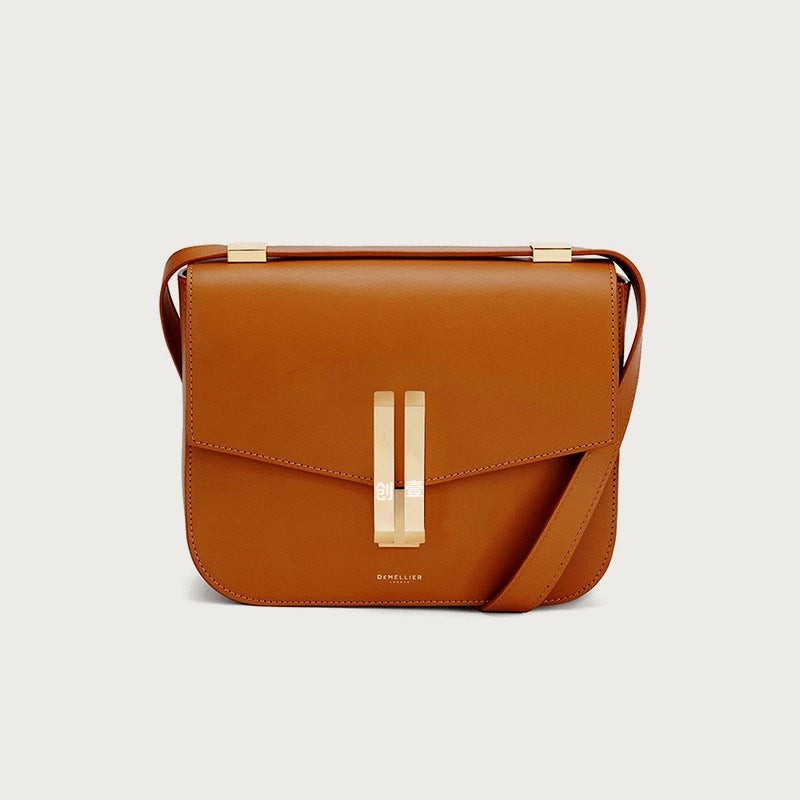 Demellier Tofu Bag DE Vintage British Niche Design Simple Fashion Single Shoulder Leather High-end Small Square Caramel color - Image 1
