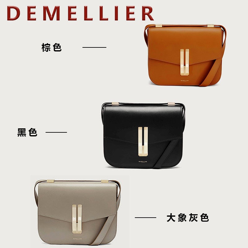 Demellier Tofu Bag DE Vintage British Niche Design Simple Fashion Single Shoulder Leather High-end Small Square Caramel color - Image 5