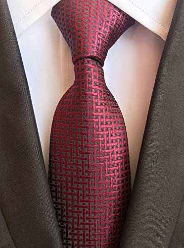 Elfeves Men Burgundy Red Black Ties Maze Patterned Accessory Evening Dress Suit Necktie - Image 2