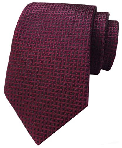 Elfeves Men Burgundy Red Black Ties Maze Patterned Accessory Evening Dress Suit Necktie - Image 4