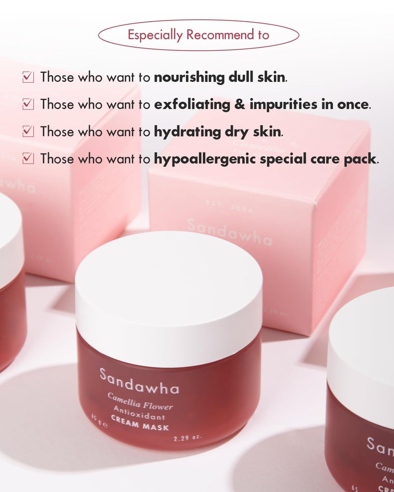 SanDaWha SKINCURE Camellia Flower Cream Mask - Korean Skincare Antioxidant, Petal-Infused Wash-Off Facial Mask, Anti-Aging & Hydrating Treatment for Dry and Rough Skin, 2.3 fl. oz. - Image 3
