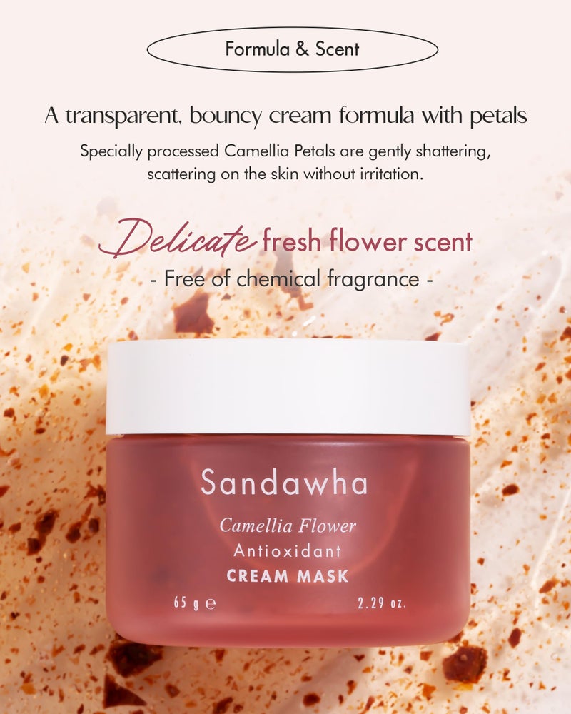 SanDaWha SKINCURE Camellia Flower Cream Mask - Korean Skincare Antioxidant, Petal-Infused Wash-Off Facial Mask, Anti-Aging & Hydrating Treatment for Dry and Rough Skin, 2.3 fl. oz. - Image 5