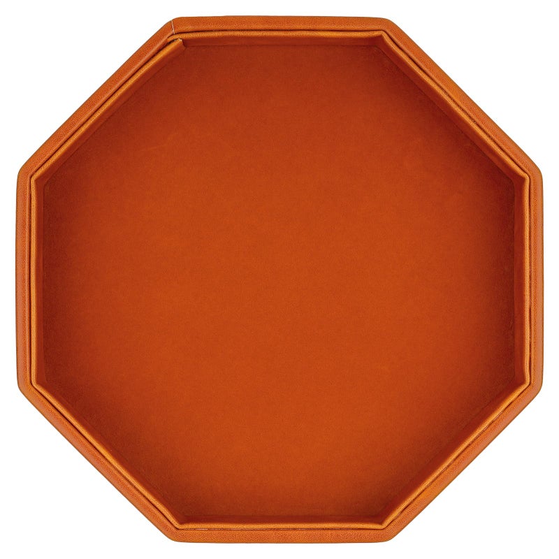 RERIVER Dice Rolling Tray, Felt Lined PU Leather Octagon Dice Tray for Dungeon Crawler Games, Brown - Image 1