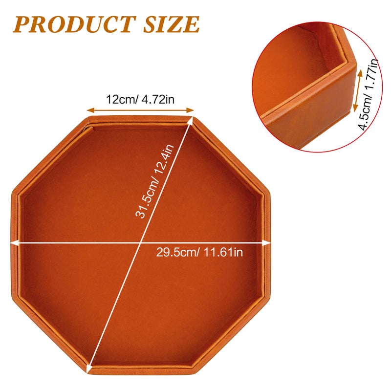 RERIVER Dice Rolling Tray, Felt Lined PU Leather Octagon Dice Tray for Dungeon Crawler Games, Brown - Image 3