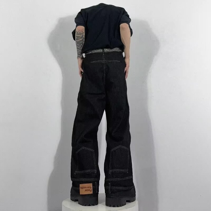 American Style Fashion Brand Flip Jeans Boys 2024 Summer Fashion Niche Design Sense Loose Casual Straight Pants - Image 2