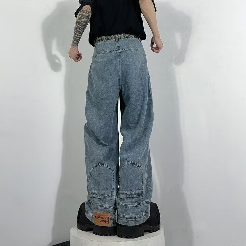American Style Fashion Brand Flip Jeans Boys 2024 Summer Fashion Niche Design Sense Loose Casual Straight Pants - Image 1
