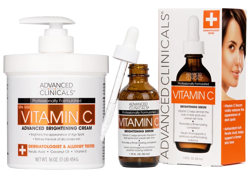 Advanced Clinicals Vitamin C Cream + Vitamin C Serum 2PC Skincare Set | Brightening Body Lotion & Facial Serum For Women & Men Helps Diminish Appearance Of Dark Spots, Wrinkles, & Uneven Skin Tone - Image 1