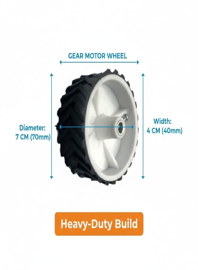 QBM 7×4 CM Gear Motor Wheel - 70mm Diameter Heavy-Duty Rubber Tire with ABS Hub for Robotics Car, DC Gear Motor & DIY STEM Projects, (pack of 4) - Image 3