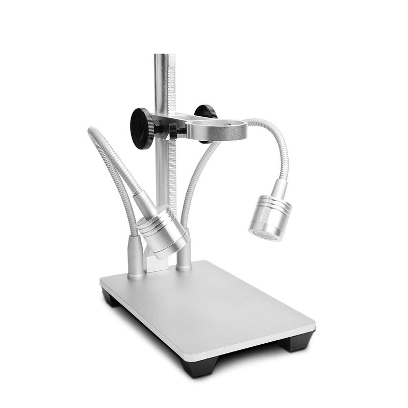 Jiusion Updated with 2 Lamps Aluminum Alloy Universal Adjustable Professional Base Stand Holder Desktop Support Bracket for Max 1.4" in Diameter USB Digital Microscope Endoscope Magnifier Loupe Camera - Image 1