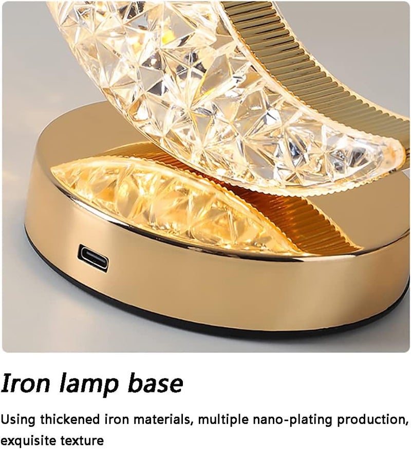 Eworld Crystal Moon LED Touch Control Table Lamp, USB Rechargeable Acrylic Bedside Night Light with 3 Brightness Modes - Image 5