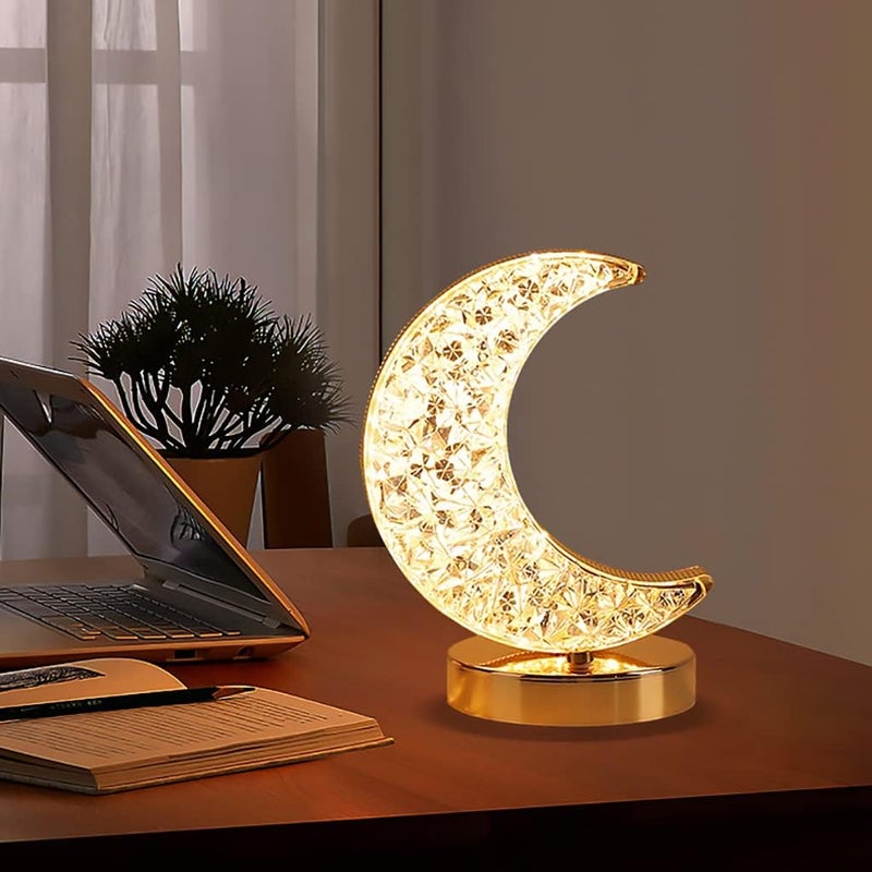 Eworld Crystal Moon LED Touch Control Table Lamp, USB Rechargeable Acrylic Bedside Night Light with 3 Brightness Modes - Image 3