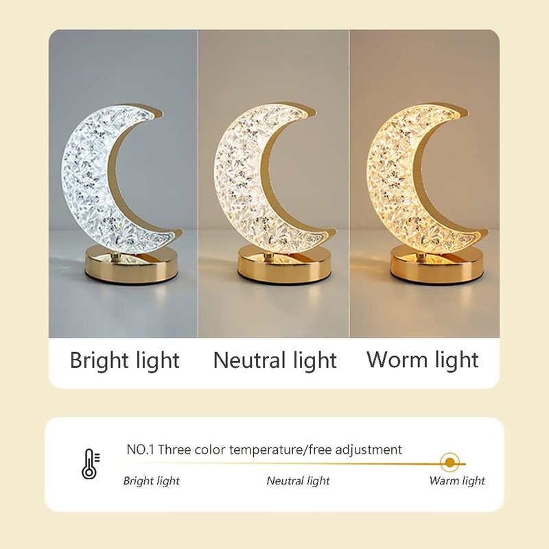 Eworld Crystal Moon LED Touch Control Table Lamp, USB Rechargeable Acrylic Bedside Night Light with 3 Brightness Modes - Image 2