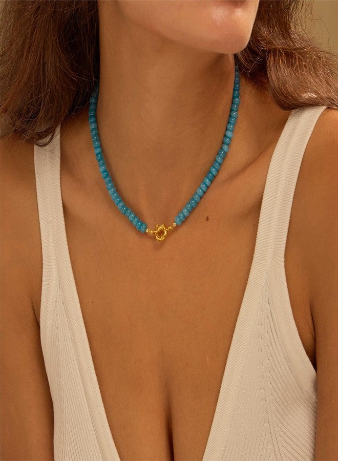 chorfla Beaded Gemstone Necklaces for Women, Bohemian Colored Choker Natural Stone Bead Decoration Summer Beach Handmade Jewelry Necklace, One size fits all, Gold Plated, natural - Image 5