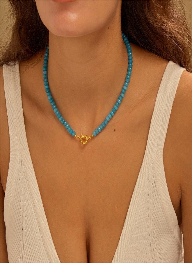 chorfla Beaded Gemstone Necklaces for Women, Bohemian Colored Choker Natural Stone Bead Decoration Summer Beach Handmade Jewelry Necklace, One size fits all, Gold Plated, natural - Image 3