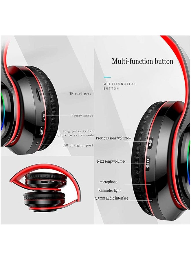 Wireless Bluetooth Headset with Color LED Light, Built-in Microphone, Lightweight, Foldable, Wired Hi-Fi Stereo Headset for Classroom/Home Office/PC/Cell Phone/Kids Adult (Black) - Image 4