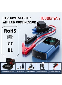 XiuWoo Portable Car Jump Starter with Air Compressor, 10000mAh Jump Box for Car Battery Charger for All Gas and 5L Diesel, 12V Auto Battery Booster Pack w EVA Bag, Jumper Cable, LCD Display, Lights, Power Bank  - Image 2