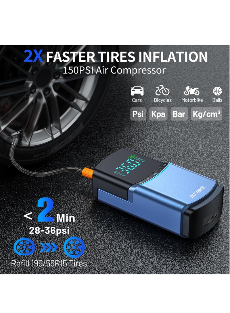 XiuWoo Portable Car Jump Starter with Air Compressor, 10000mAh Jump Box for Car Battery Charger for All Gas and 5L Diesel, 12V Auto Battery Booster Pack w EVA Bag, Jumper Cable, LCD Display, Lights, Power Bank  - Image 5