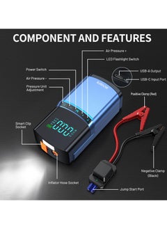 XiuWoo Portable Car Jump Starter with Air Compressor, 10000mAh Jump Box for Car Battery Charger for All Gas and 5L Diesel, 12V Auto Battery Booster Pack w EVA Bag, Jumper Cable, LCD Display, Lights, Power Bank  - Image 3
