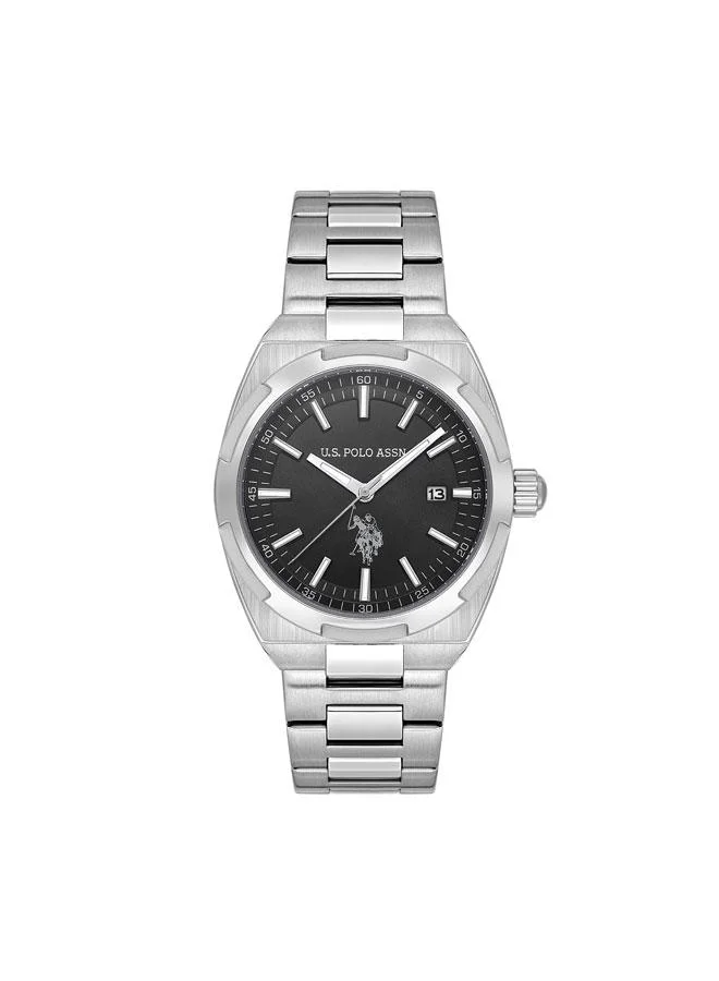 يو اس بولو اسن Fundamental 42mm Men's Watch with Black Dial & Stainless Steel Bracelet