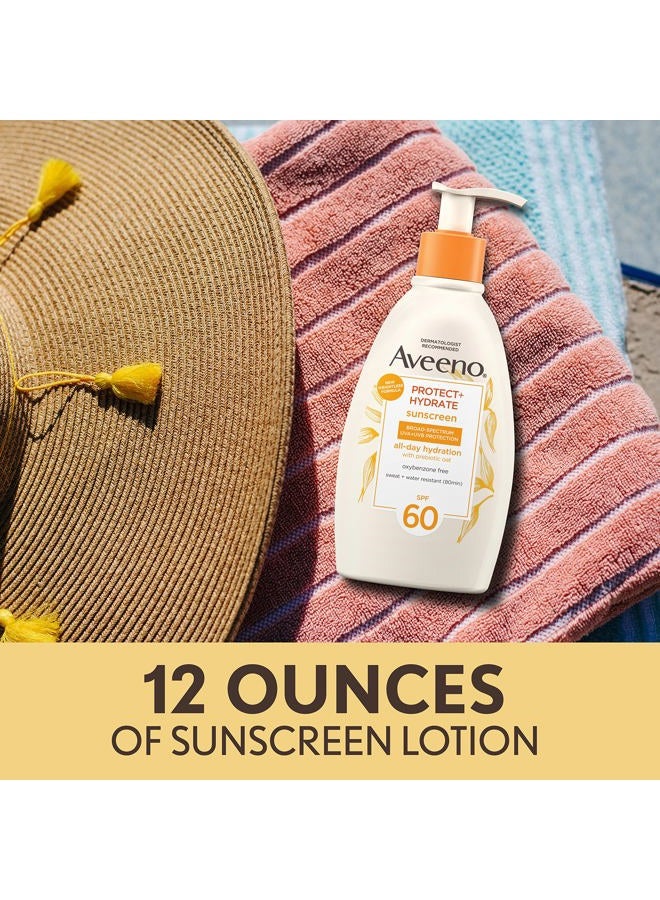 Aveeno Protect + Hydrate Sunscreen Moisturizing Body Lotion with Broad Spectrum SPF 60 and Prebiotic Oat, Weightless, Paraben, Oxybenzone, and Oil Free Sunscreen, 12 FL OZ - Image 3