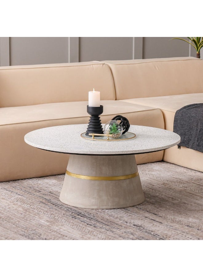DANUBE HOME Margaret Round Coffee Table Multifunctional Living Room Table Space Saving Center Table Modern Design Furniture For Home L100Xw100Xh40Cm - Beige / Terrazo / Gold - Image 2