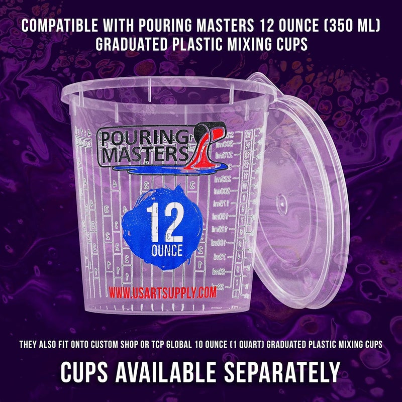 Pouring Masters علبة أغطية أكواب الخلط فقط من بورش ماسترز (12 غطاء) تناسب أكواب القياس البلاستيكية المتدرجة من بورش ماسترز سعة 12 أونصة (350 مل) - غطاء ختم التخزين، غطاء، قلنسوة - لمنع الانسكابات، طلاء السيارات، الراتنج، إيبوكسي الفن - Image 4
