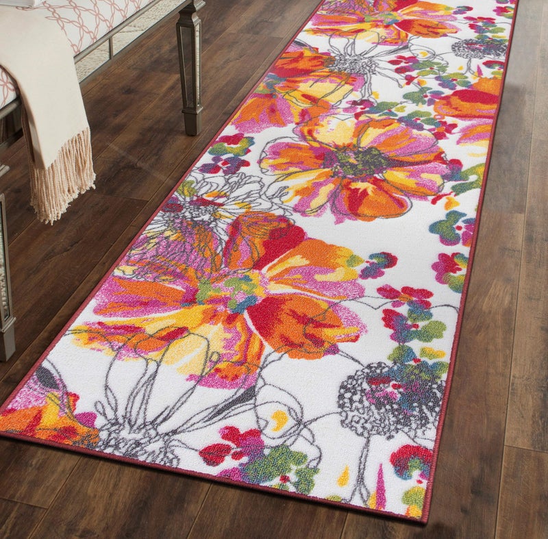 Rugshop سجادة روج شوب الحديثة بأزهار زاهية غير قابلة للانزلاق (غير زلقة) 2' X 7' (22" X 84") متعددة الألوان - Image 1