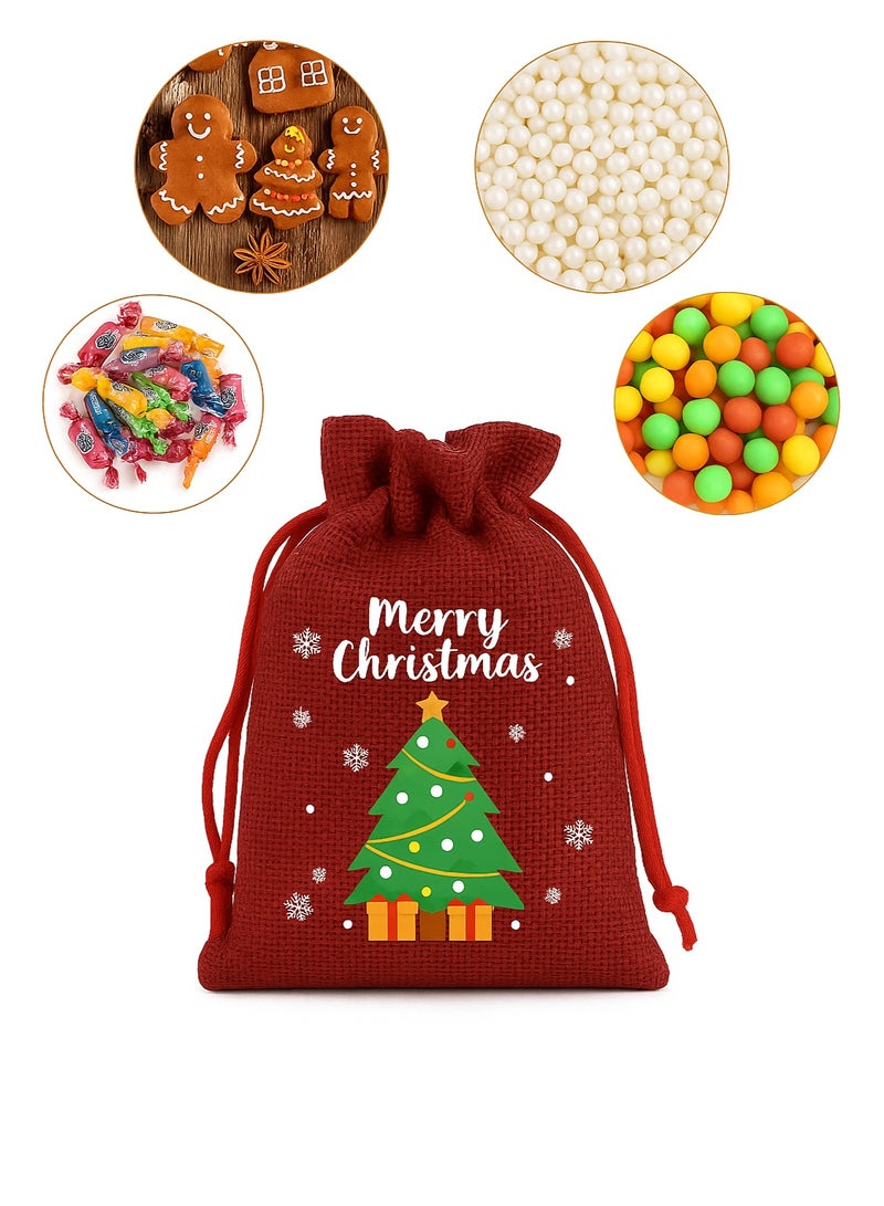 8pcs Christmas Burlap Festival Bags for Gift Set, Reusable Drawstring Treat Pouches for Candy or Goody, Festival Wrapping Bags, for Kids/Men/Women Festival Party Goodies & Xmas Tree Decorations - Image 3