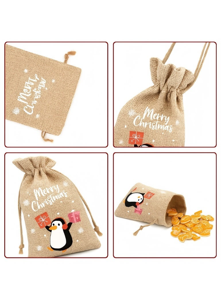 8pcs Christmas Burlap Festival Bags for Gift Set, Reusable Drawstring Treat Pouches for Candy or Goody, Festival Wrapping Bags, for Kids/Men/Women Festival Party Goodies & Xmas Tree Decorations - Image 5