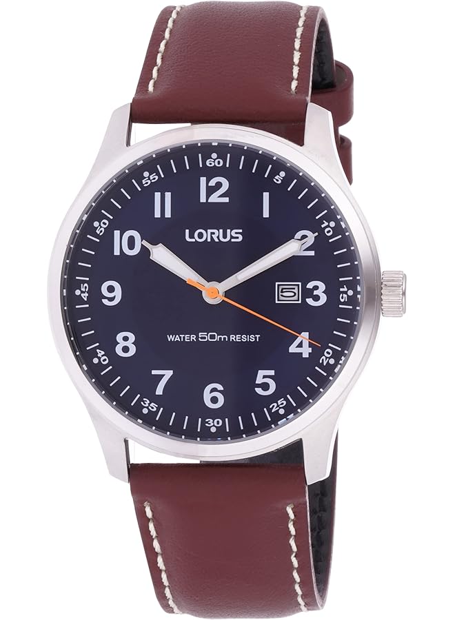 لوراس ساعة كوارتز تناظرية كلاسيكية للرجال بسوار جلدي Rh943Hx9 - Image 1