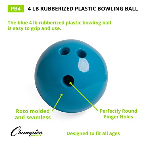Champion Sports Rubberized Plastic Bowling Ball - 4 LB Blue - Image 3
