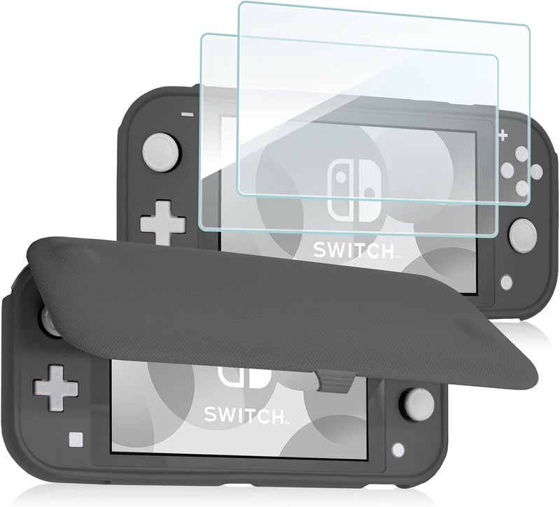 Procase Flip Cover for Nintendo Switch Lite with 2 Pack Tempered Glass Screen Protectors, Slim Protective Case with Magnetically Detachable Front Cover for Nintendo Switch Lite 2019 -Grey - Image 1