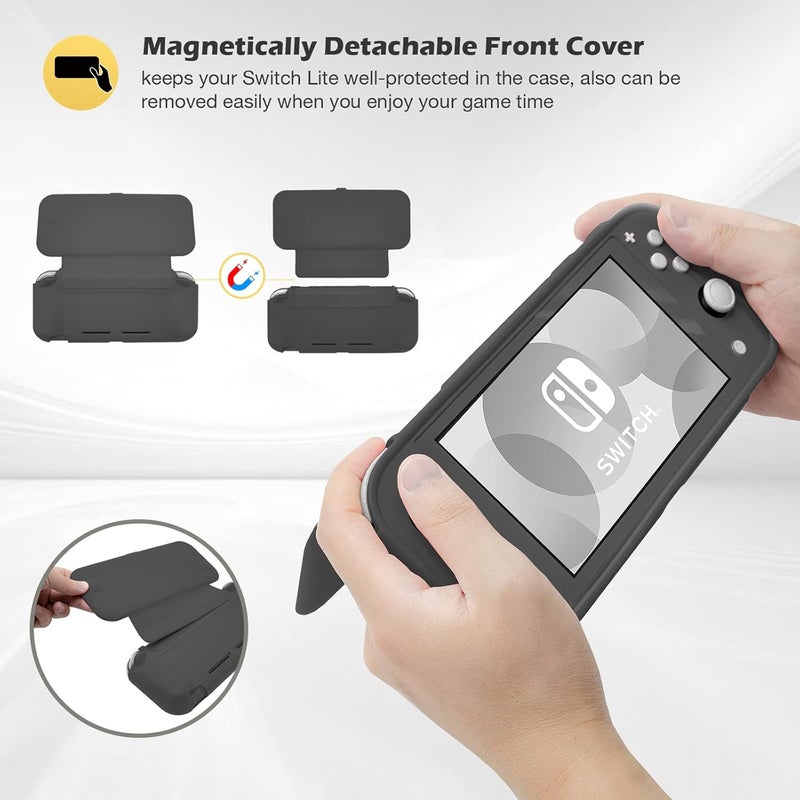 Procase Flip Cover for Nintendo Switch Lite with 2 Pack Tempered Glass Screen Protectors, Slim Protective Case with Magnetically Detachable Front Cover for Nintendo Switch Lite 2019 -Grey - Image 4