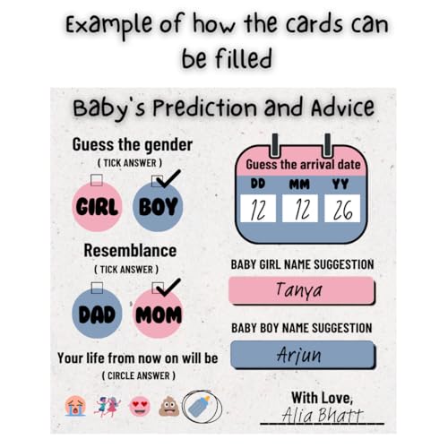 The Decor Cycle, Pack of 20 cards, Baby Shower Decoration Items Gift Cards for Games Wishes Baby Prediction, advice and Name Suggestion Cards Family Members, 4x4 Inches - Image 4