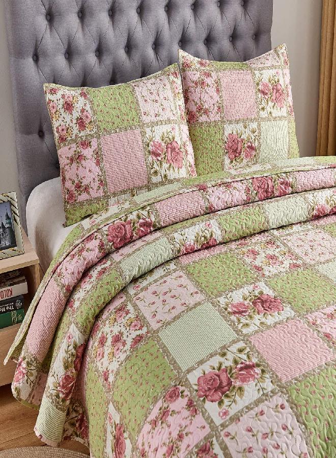 JML Quilt Set, 3 Pieces Bedspread Coverlet Cover - Soft Brushed Microfiber, Lightweight Printed Bedspread Set (Garden Pattern, King 92"x104") - Image 3
