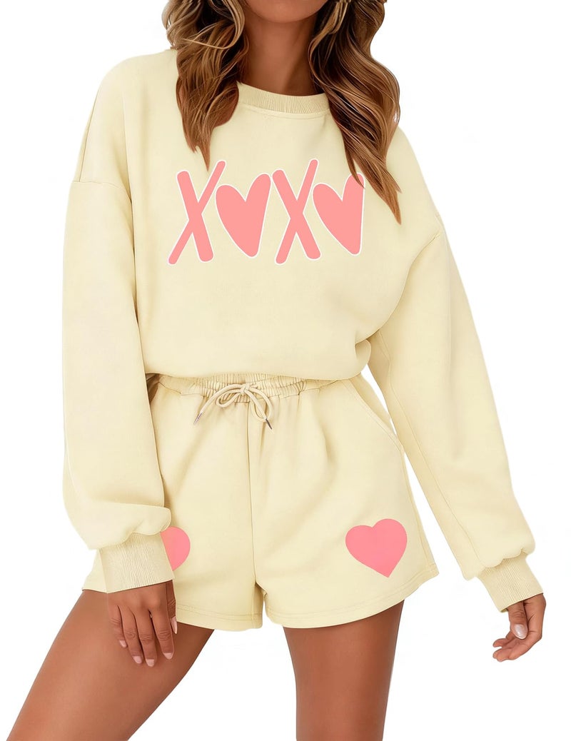 MYHALF Valentines 2 Piece Outfits Womens Love Heart Pajamas Valentines Day Lounge Matching Set Dating Outfit Sets Couple Gift - Image 1