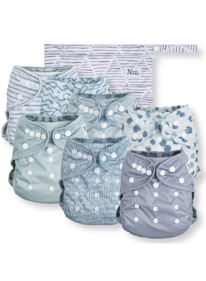Nora's Nursery Cloth Diaper Cover, Reusable Cover with Snap Closure, Shell for Prefold, Flat, or Fitted Inserts, Includes Wet Bag - Something Blue - Image 1